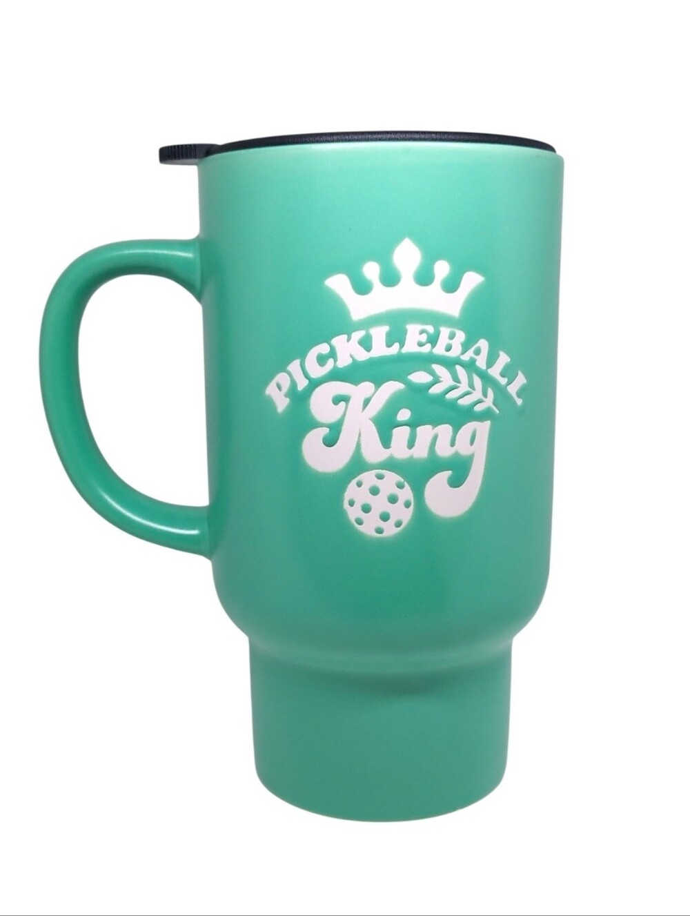 Pickleball King Teal Ceramic Travel Mug NWT